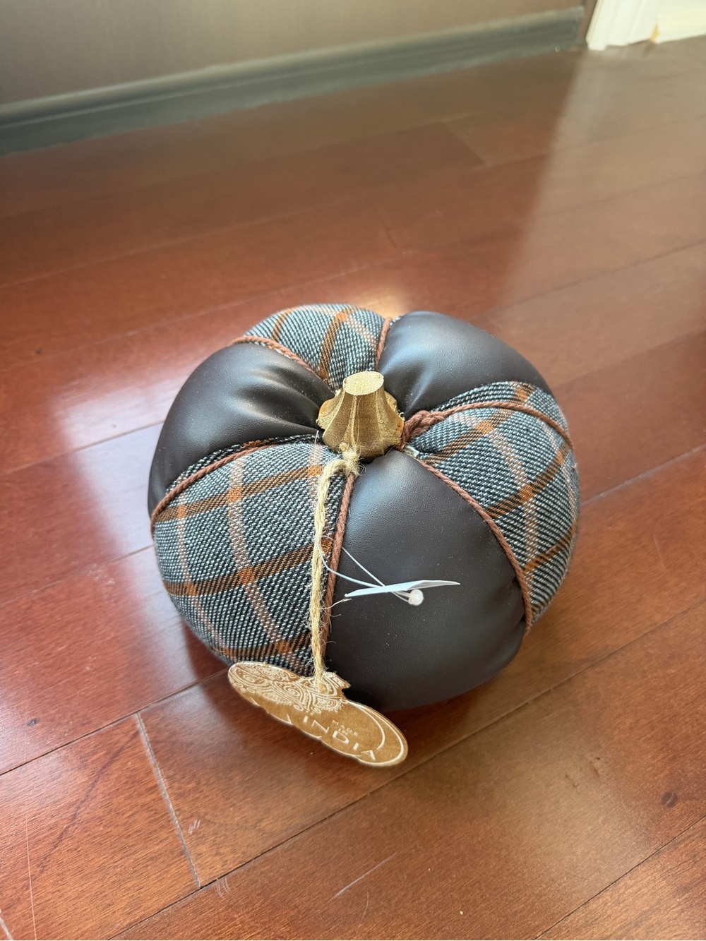 Decorative Brown Plaid Fabric Pumpkin - Home Holiday Accent